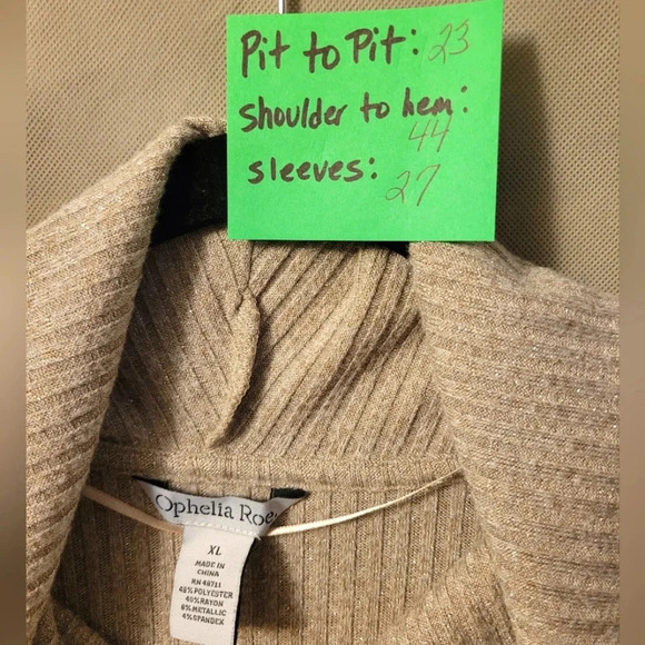 OPHELIA ROE Beige metallic gold stretchy ribbed Midi Dress Wmn's XL NYE career - Picture 13 of 13